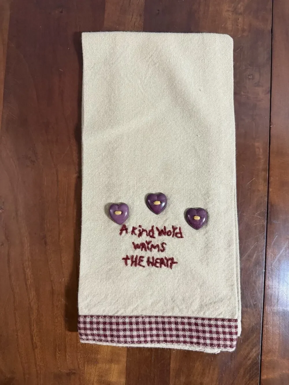 A Kind Word Warms The Heart Tan Red Checkered Tea Towel Decor Accent Folksy